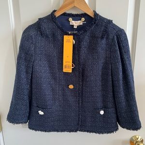 Tory Burch Emma Cropped Jacket-Navy Blue